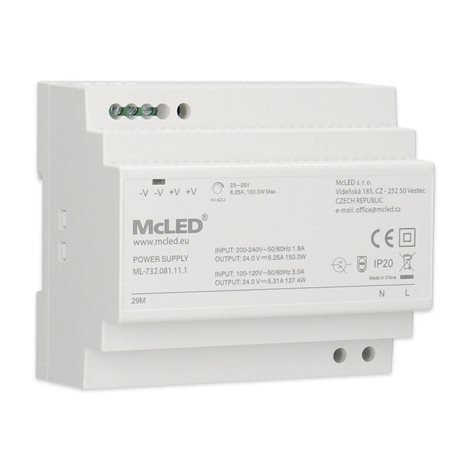 ML-732.081.11.1 Napájecí zdroj 150W, DC24V/6,25A, IP20, na DIN lištu 15