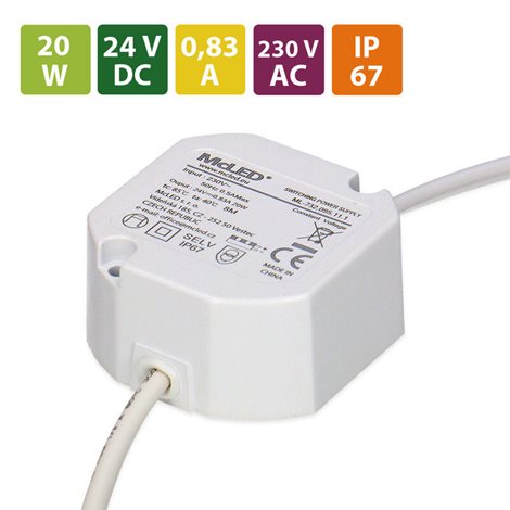 ML-732.095.11.1 Napájecí zdroj 20W, DC24V/0,83A, IP67, do elektroinstalační krabice 1