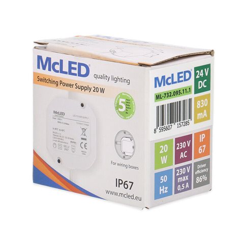 ML-732.095.11.1 Napájecí zdroj 20W, DC24V/0,83A, IP67, do elektroinstalační krabice 2