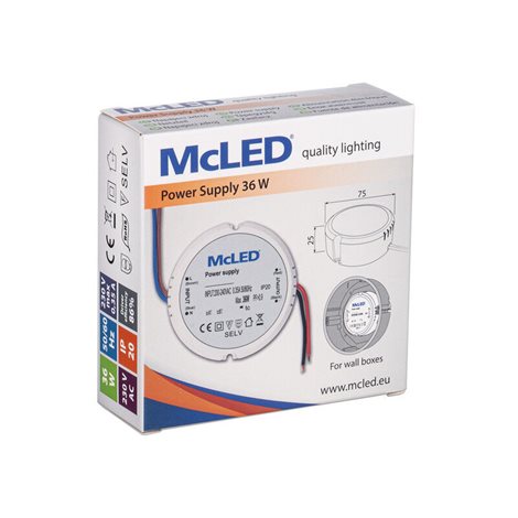 ML-732.102.64.1 Napájecí zdroj 36W, DC24V/1,5A, IP20, do elektroinstalační krabice KO 97 2