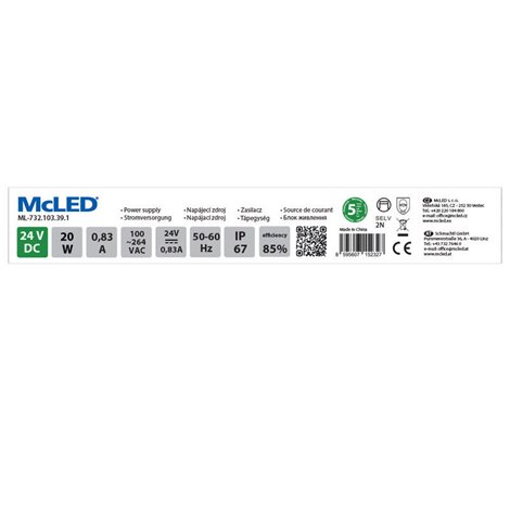 ML-732.103.39.1 Napájecí zdroj 20W, DC24V/0,83A, IP67, hliníkové provedení 5