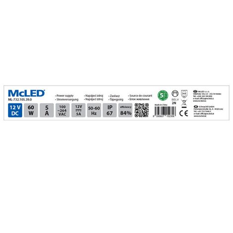ML-732.105.39.0 Napájecí zdroj 60W, DC12V/5A, IP67, hliníkové provedení 5