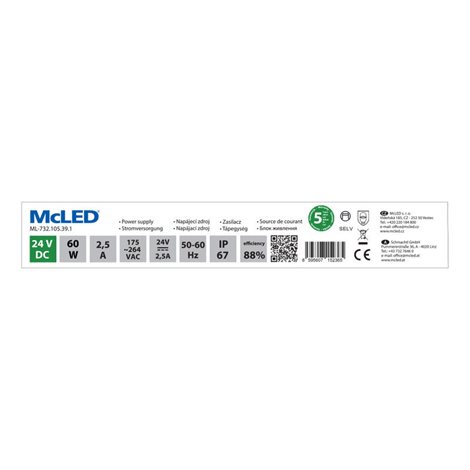 ML-732.105.39.1 Napájecí zdroj 60W, DC24V/2,5A, IP67, hliníkové provedení 4