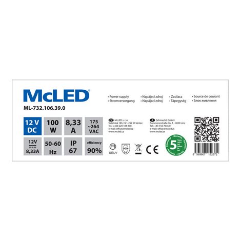 ML-732.106.39.0 Napájecí zdroj 100W, DC12V/8,33A, IP67, hliníkové provedení 3