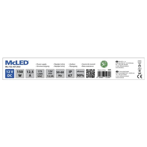 ML-732.107.39.0 Napájecí zdroj 150W, DC12V/12,5A, IP67, hliníkové provedení 5