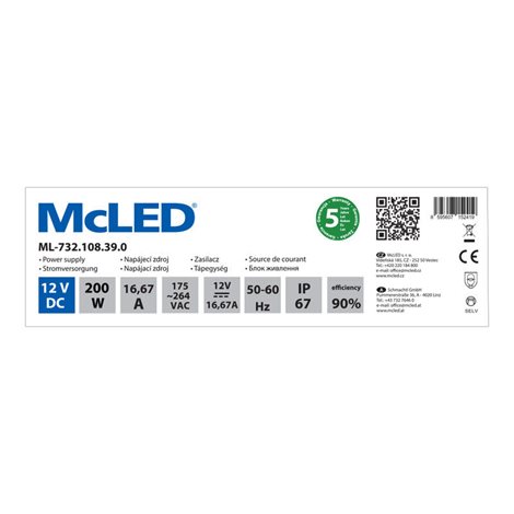 ML-732.108.39.0 Napájecí zdroj 200W, DC12V/16,67A, IP67, hliníkové provedení 4