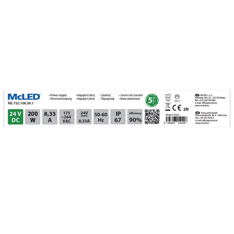ML-732.108.39.1 Napájecí zdroj 200W, DC24V/8,33A, IP67, hliníkové provedení 4