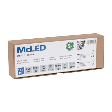 ML-732.109.39.0 Napájecí zdroj 250W, DC12V/20,83A, IP67, hliníkové provedení 3