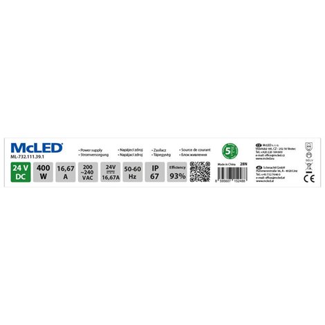 ML-732.111.39.1 Napájecí zdroj 400W, DC24V/16,67A, IP67, hliníkové provedení 5