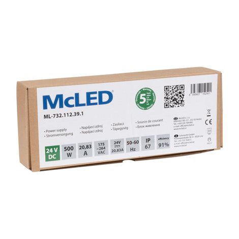 ML-732.112.39.1 Napájecí zdroj 500W, DC24V/20,83A, IP67, hliníkové provedení 1