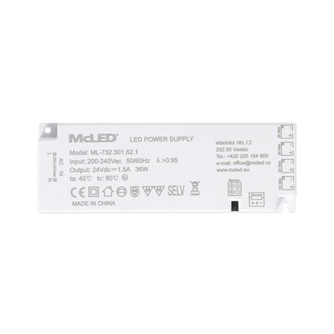 ML-732.301.62.1 Ultra tenký, Smart LED napájecí zdroj, 36W/24 V/1,5 A s 4 mini konektory 91505-FP 6
