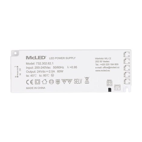 ML-732.302.62.1 Ultra tenký, Smart LED napájecí zdroj, 60W/24 V/2,5 A s 5 mini konektory 4