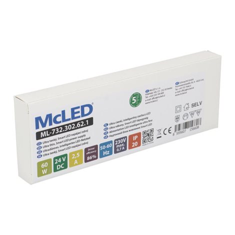 ML-732.302.62.1 Ultra tenký, Smart LED napájecí zdroj, 60W/24 V/2,5 A s 5 mini konektory 6