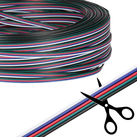 ML-733.062.37.0 5-žilový plochý PVC kabel AWG 22/0,34 mm2 (1,6-8mm), černá/zelená/červená/modrá/bílá