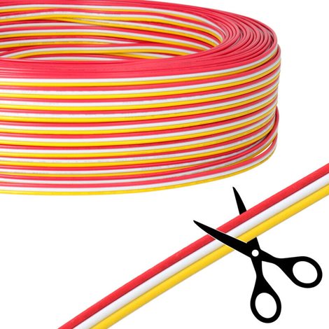ML-733.084.37.0 3-žilový plochý PVC kabel AWG 20/0,52 mm2, (1,8-5,4mm), červená/bílá/žlutá