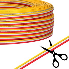 ML-733.094.37.0 3-žilový plochý PVC kabel AWG 18/0,85 mm2, (2,1-6,3mm), červená/bílá/žlutá