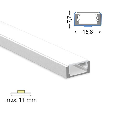 ML-761.001.74.3 Přisazený hliníkový profil PG2 16x8mm včetně mléčného difuzoru 3m 6