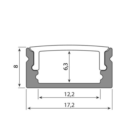ML-761.003.43.1 Přisazený hliníkový profil PQ, 17x8 mm, včetně čirého difuzoru, 1 m 4