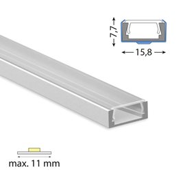 ML-761.003.74.1 Přisazený hliníkový profil PG2 16x8mm včetně čirého difuzoru 1m
