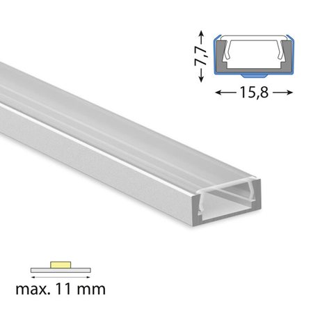 ML-761.003.74.3 Přisazený hliníkový profil PG2 16x8mm včetně čirého difuzoru 3m 4