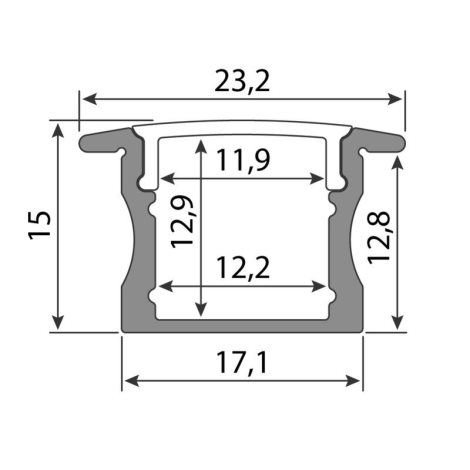 ML-761.014.43.2 Vestavný hliníkový profil VT, 23x15 mm, včetně matného difuzoru, 2 m 12