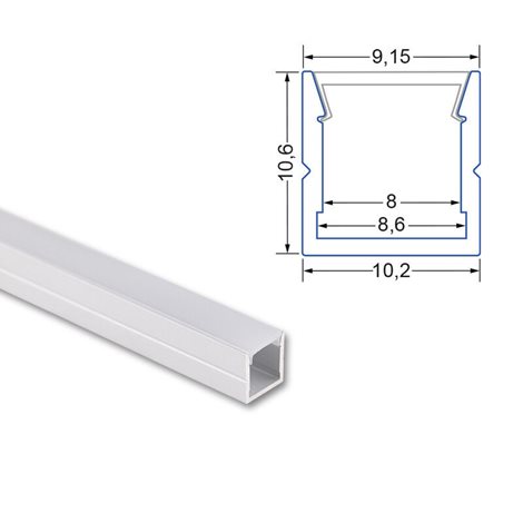 ML-761.014.74.2 Přisazený hliníkový profil PW 11x11mm, včetně mléčného difuzoru 2m 7