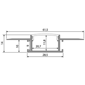ML-761.039.43.3 Vestavný hliníkový profil AZ pro sádrokarton, 62x14mm, vč. mléčného difuzoru, 3m