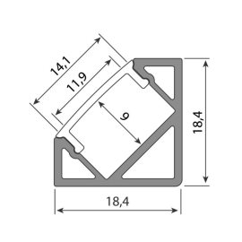 ML-761.052.43.2 Rohový hliníkový profil RJ, 19x19mm, včetně matného difuzoru, 2m