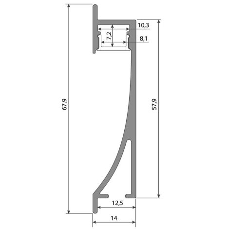 ML-761.053.43.1 Hliníkový profil AI, 14x68 mm, včetně mléčného difuzoru, 1m 10
