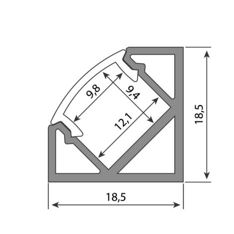 ML-761.056.02.1 Rohový hliníkový profil RT, 19x19 mm, včetně čirého difuzoru, 1 m 8