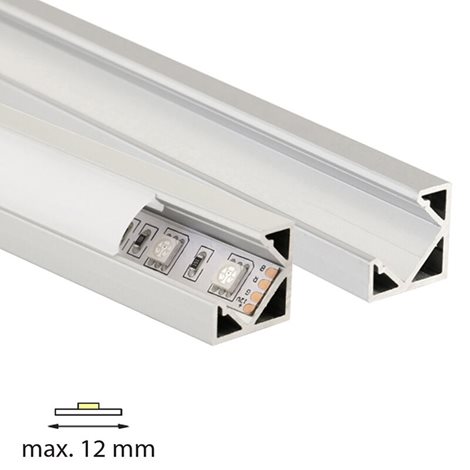 ML-761.056.02.1 Rohový hliníkový profil RT, 19x19 mm, včetně čirého difuzoru, 1 m 4