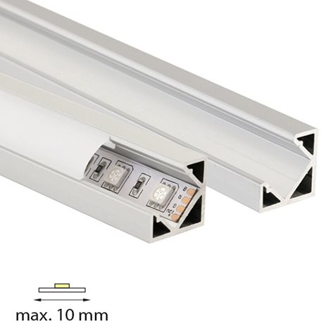 ML-761.056.02.1 Rohový hliníkový profil RT, 19x19 mm, včetně čirého difuzoru, 1 m 9