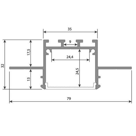 ML-761.059.43.2 Vestavný hliníkový profil AO pro sádrokarton, 79x32mm, včetně mléčného difuzoru, 2m 2