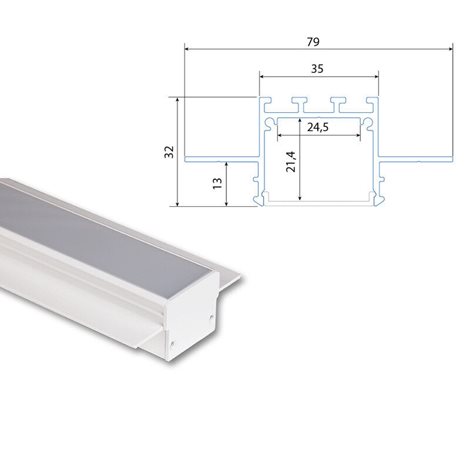 ML-761.059.43.2 Vestavný hliníkový profil AO pro sádrokarton, 79x32mm, včetně mléčného difuzoru, 2m 8