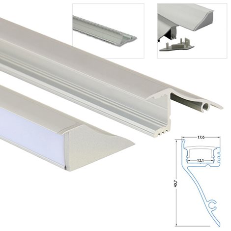 ML-761.062.02.1 Nástěnný hliníkový profil NT, 18x41 mm, včetně mléčného difuzoru, 1 m 11