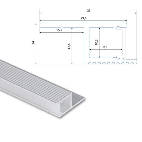ML-761.064.43.2 Hliníkový profil AQ pro sádrokarton, 33x14mm, včetně mléčného difuzoru, 2m 15