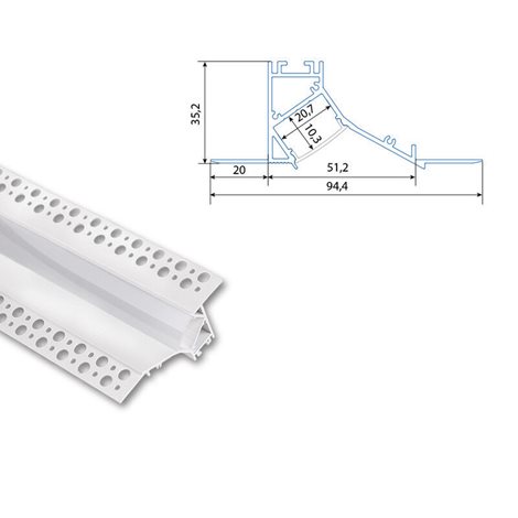 ML-761.066.43.1 Vestavný hliníkový profil AV pro sádrokarton, 35x95mm, vč mléč. difuzoru, bílý 1m 14