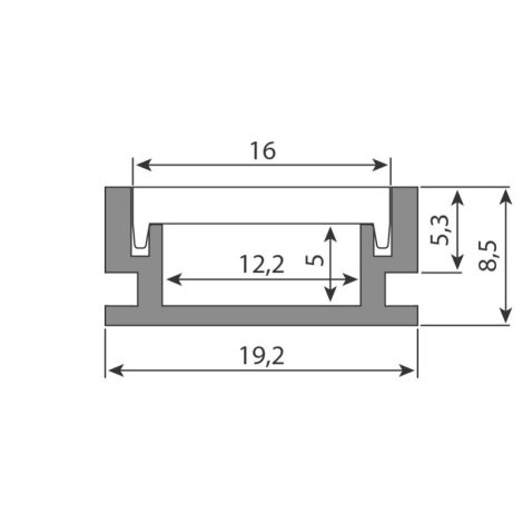 ML-761.072.02.2 Nášlapný hliníkový profil BD, 19x9 mm, včetně matného difuzoru, 2 m 9