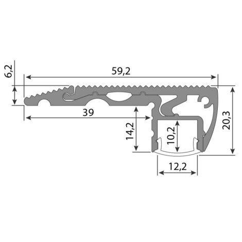ML-761.074.02.2 Nášlapný hliníkový profil BL, 59x22 mm, černá barva, včetně mléčného difuzoru, 2 m 11