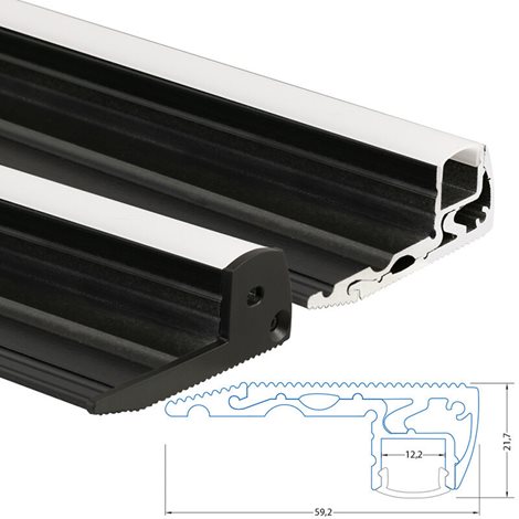 ML-761.074.02.2 Nášlapný hliníkový profil BL, 59x22 mm, černá barva, včetně mléčného difuzoru, 2 m 6