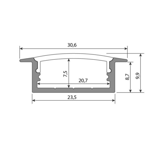 ML-761.080.43.1 Vestavný hliníkový profil VD, 30x10 mm, včetně matného difuzoru, 1 m 1