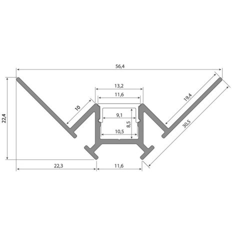 ML-761.144.43.2 Hliníkový profil pro obklady a dlažbu DR, 56x22mm, bez difuzoru, 2 m 2