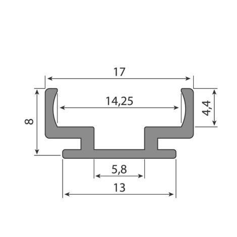 ML-761.155.74.1 Přisazený hliníkový profil PLC 17x8mm bez difuzoru 1m 7