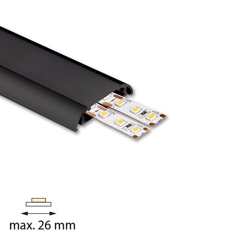 ML-761.305.86.2 Přisazený hliníkový profil černý PXA 40x9mm včetně černého difuzoru 2m 1
