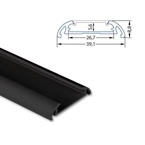 ML-761.305.86.2 Přisazený hliníkový profil černý PXA 40x9mm včetně černého difuzoru 2m 4