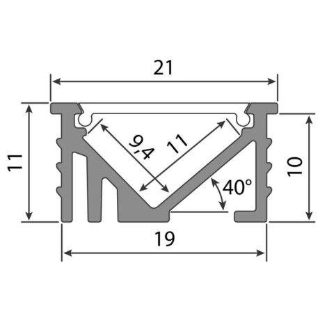 ML-761.306.86.2 Vestavný hliníkový profil VK 21x11mm včetně mléčného difuzoru 2m 4