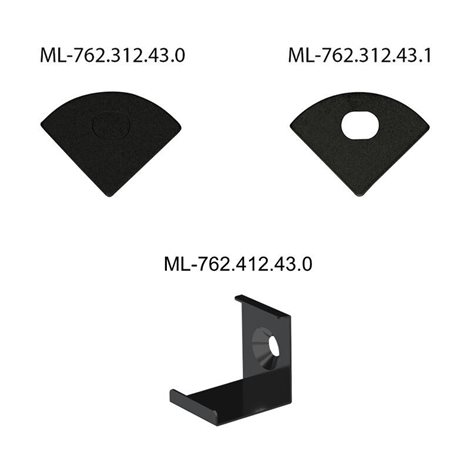 ML-761.312.43.1 Rohový hliníkový profil černý RS2 16x16mm včetně černého difuzoru 1 m 9