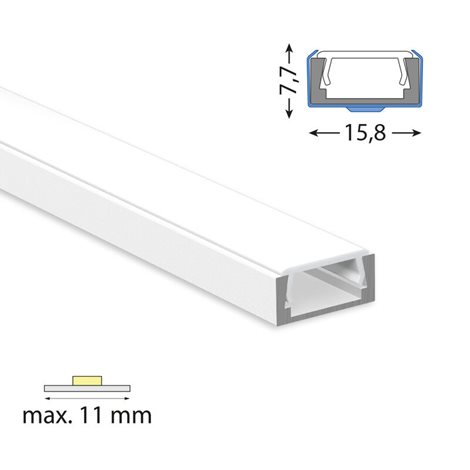 ML-761.312.74.1 Přisazený hliníkový profil PG2 bílý 16x8mm, včetně mléčného difuzoru, 1m 8