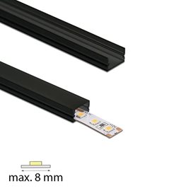ML-761.315.74.1 Přisazený hliníkový profil PM černý 12x7mm, včetně černého difuzoru, 1m