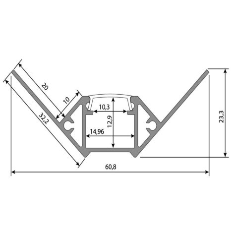 ML-761.331.05.1 Hliníkový profil pro obklady a dlažbu DF 61x24 mm včetně mléčného difuzoru 1 m 8
